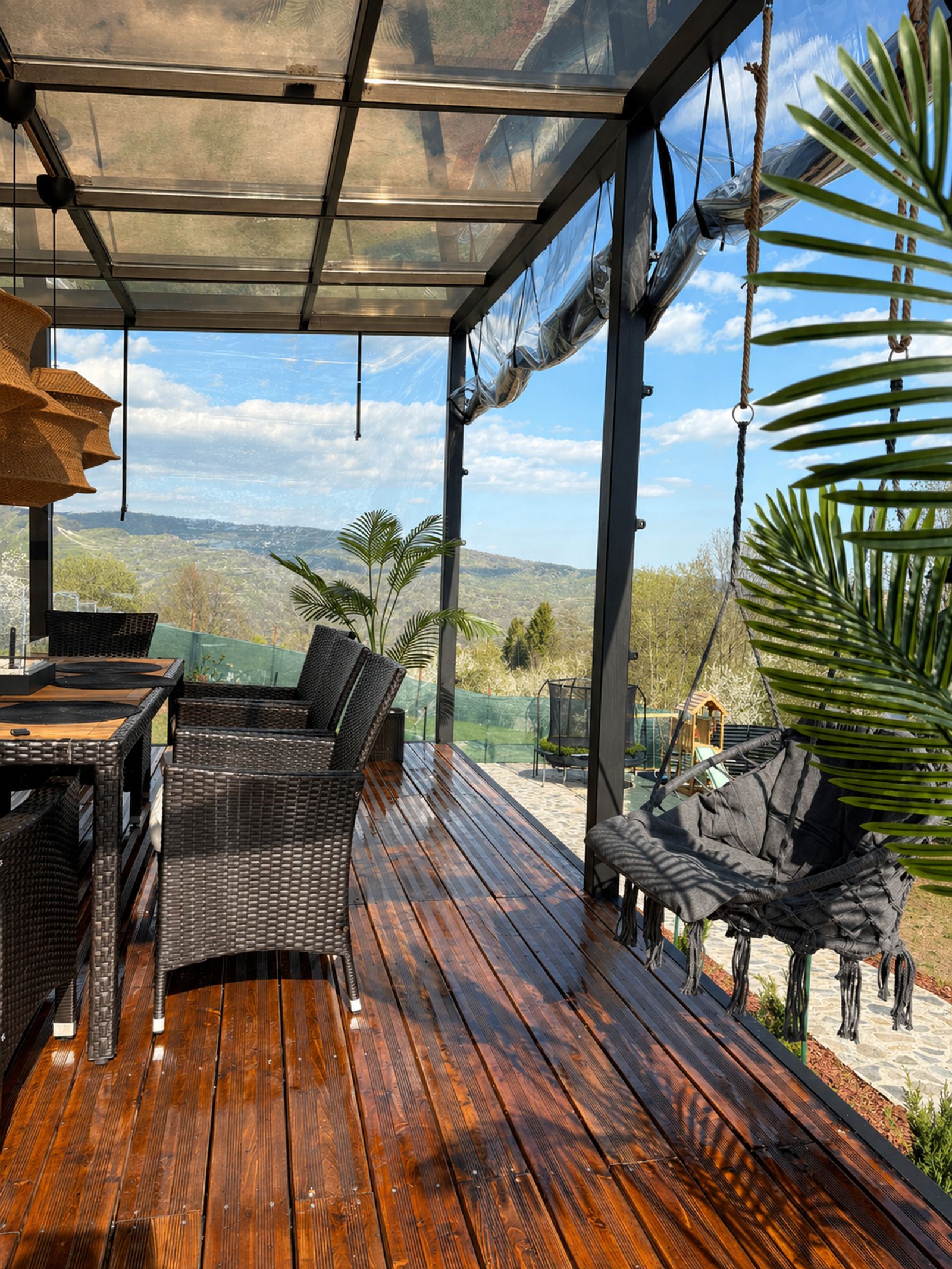 Gazebo with hammock and panoramic mountain view