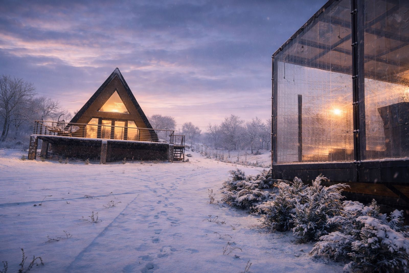 Front view cabin and side gazebo