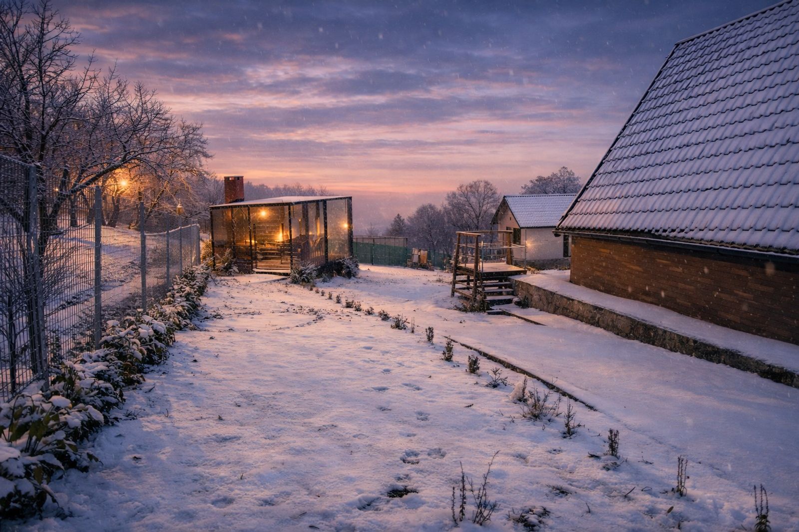 Side view cabin and path with gazebo