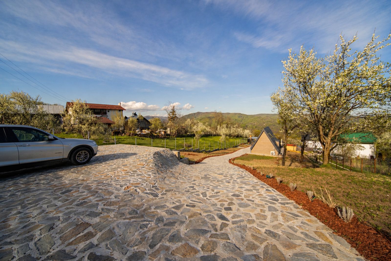 Natural stone driveway to the cabin